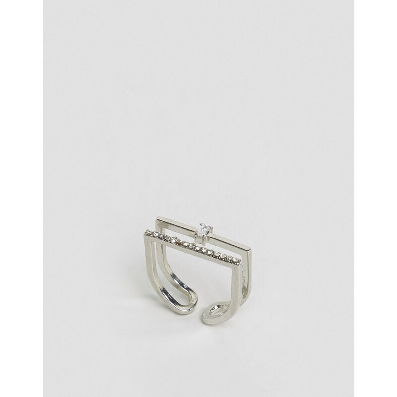 Cara Jewellery Cara NY - Doppelreihiger, verstellbarer Ring mit Schmuckstein - Silber