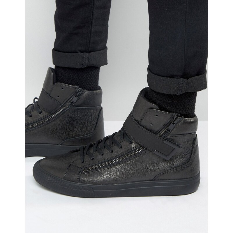 Aldo - Weberville - Knöchelhohe Sneaker aus schwarzem Leder - Schwarz