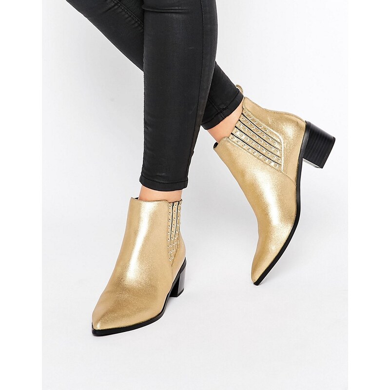 Office Amber Stud Metallic Heeled Chelsea Boots - Gold