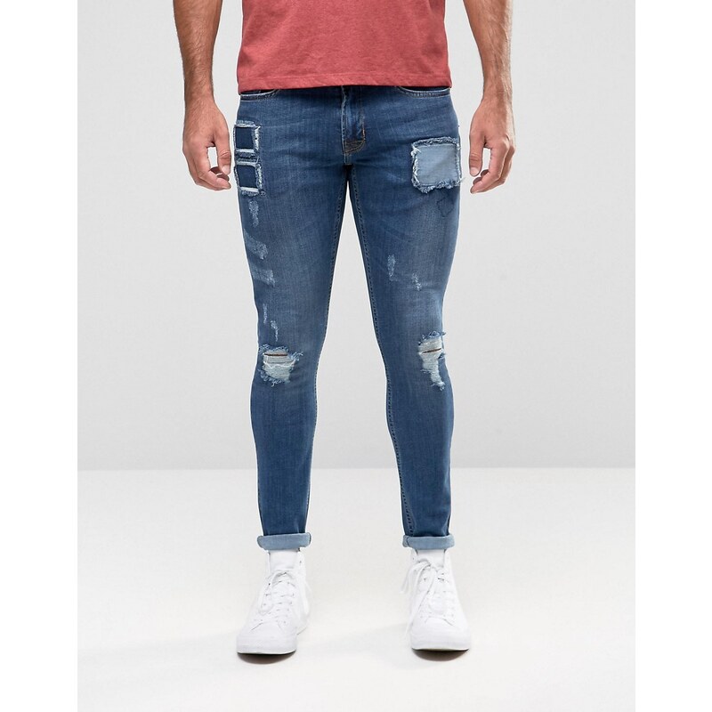 Hoxton Denim Hoxton - Spray-on-Jeans mit Tasche und Aufnähern - Blau