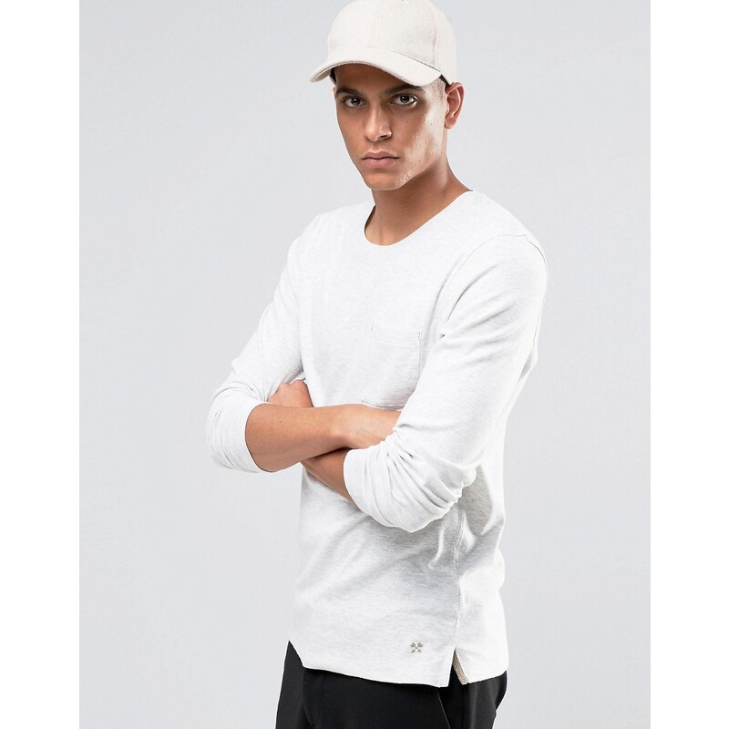 Selected Homme - Genopptes, langärmliges T-Shirt mit Tasche - Weiß