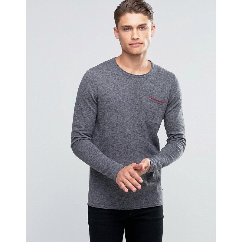 Esprit - Pullover mit Rundhalsausschnitt und Tasche - Grau