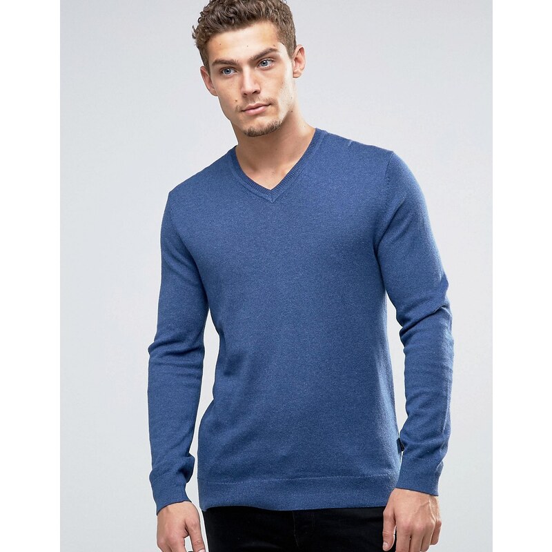 Esprit - Pullover aus Kaschmirmischung mit V-Ausschnitt - Marineblau