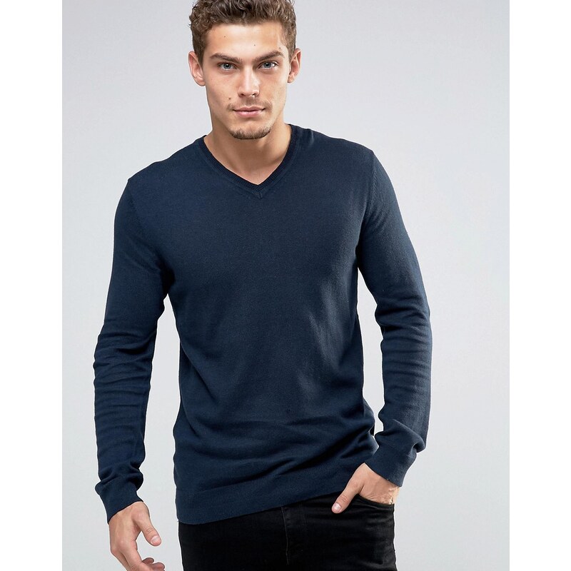 Esprit - Pullover aus Kaschmirmischung mit V-Ausschnitt - Marineblau