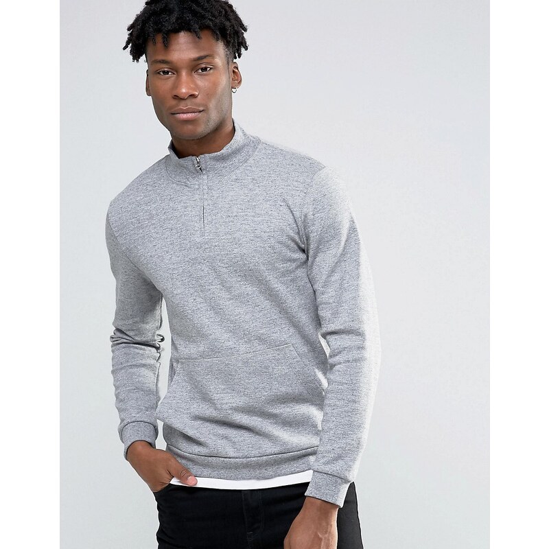 Reiss - Meliertes Sweatshirt mit Reißverschluss - Grau