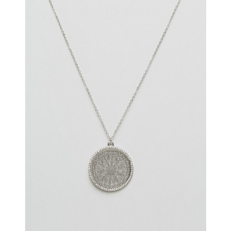 Nylon - Versilberte Halskette mit filigranem, rundem Anhänger - Silber