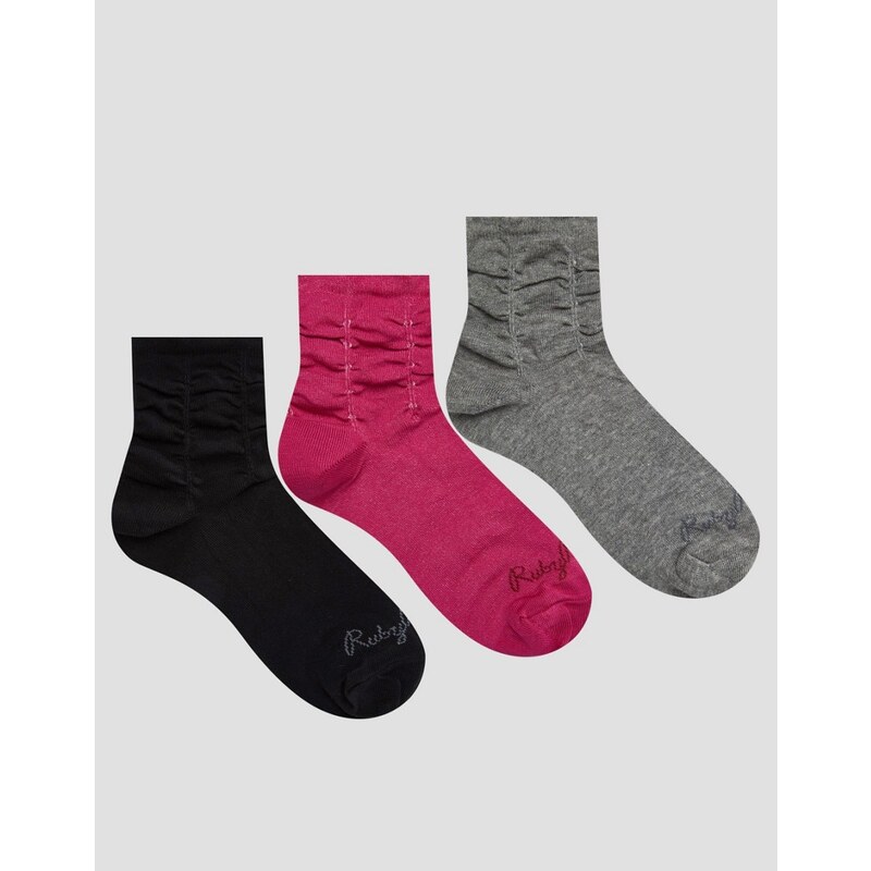 Ruby Rocks - Einfarbige Socken mit Raffung im 3er-Set - Mehrfarbig