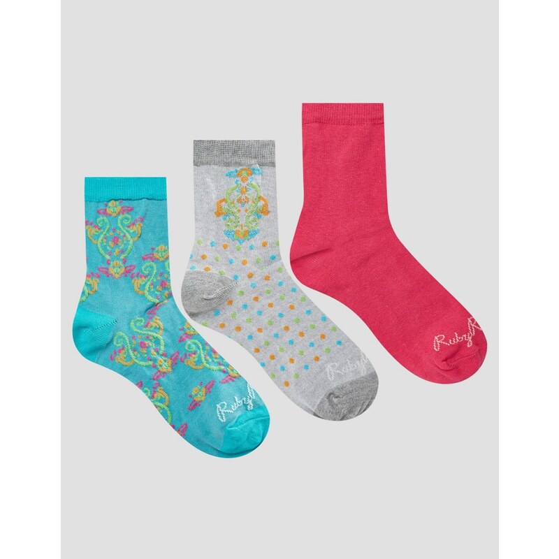 Ruby Rocks - Socken mit Paisleymuster im 3er-Set - Mehrfarbig