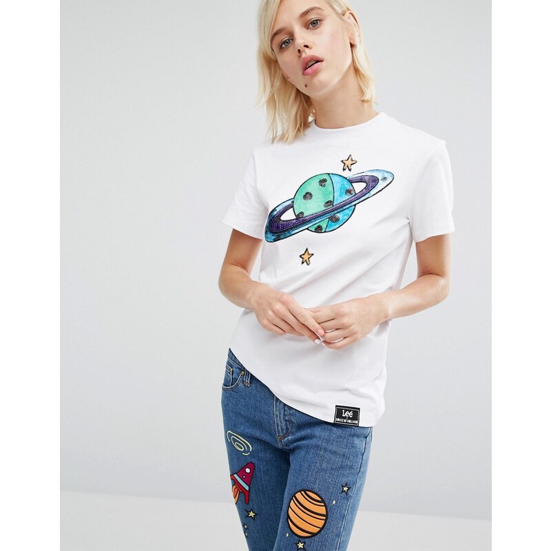 House of Holland x Lee - T-Shirt mit Planeten-Stickerei - Weiß