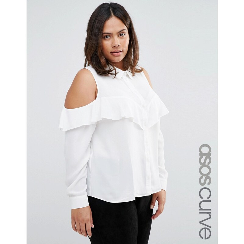 ASOS CURVE - Bluse mit Rüschen und Schulterausschnitten - Weiß