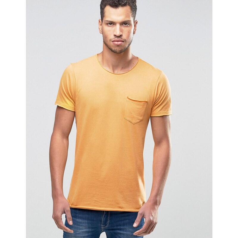 Brave Soul - Einfarbiges T-Shirt mit unversäuberten Kanten - Orange