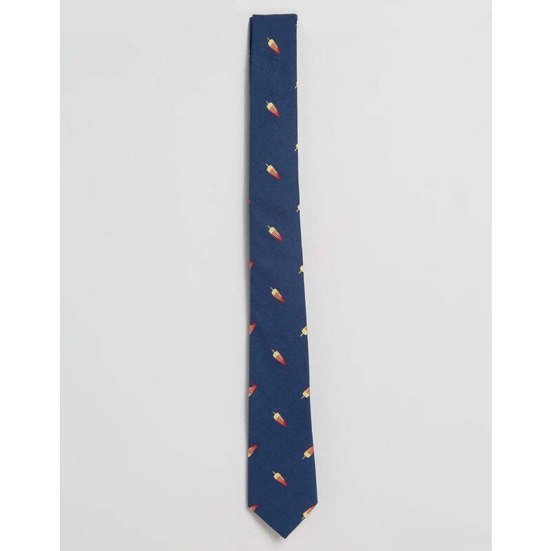 ASOS - Schmale Krawatte mit Eiscreme-Design in Marineblau - Marineblau