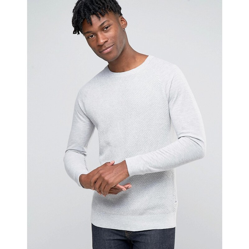 Esprit - Strukturierter Pullover mit Jersey-Raglanärmeln - Grau