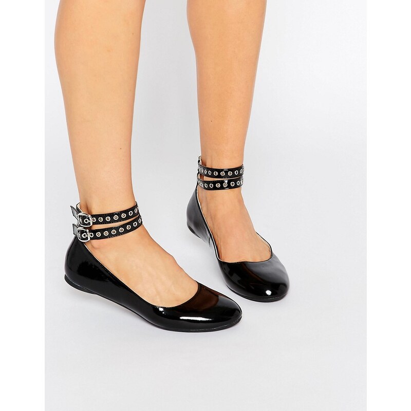 Daisy Street - Flache Schuhe in Schwarz mit mehreren Knöchelriemen - Schwarz