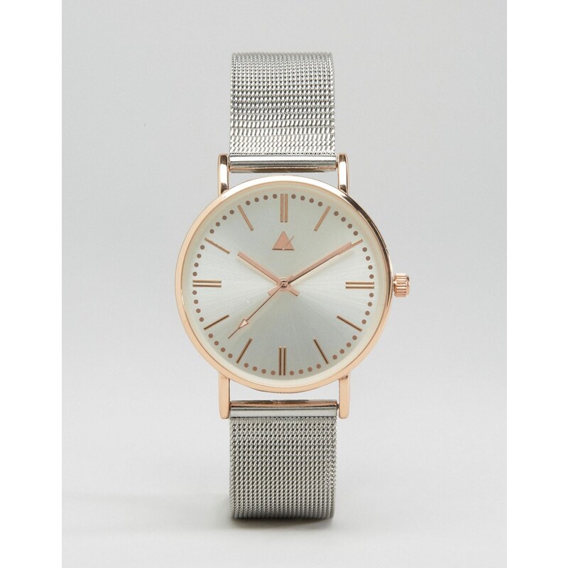 ASOS - Schlichte Uhr mit silbernem und roségoldenem Mesharmband - Silber