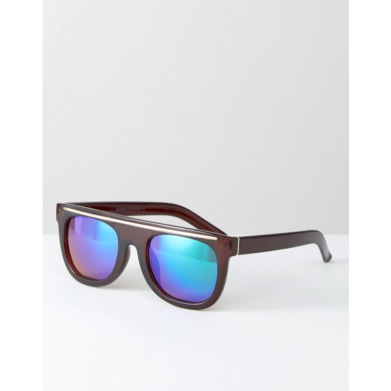 7X - Flache Sonnenbrille in Schildplatt-Optik mit Revo-Gläsern - Braun
