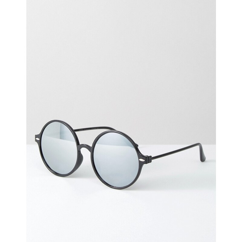 7X - Runde Sonnenbrille mit verspiegelten Gläsern - Schwarz