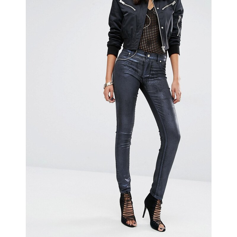 Versace Jeans - Skinny-Jeans mit mittelhohem Bund und Metallic-Beschichtung - Marineblau