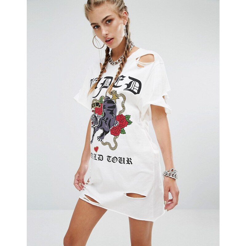 Jaded London - Rock - T-Shirt-Kleid mit Zierrissen - Cremeweiß