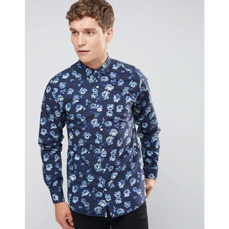 Selected Homme - Enges, elegantes Hemd mit Blumenprint in Marineblau - Blau