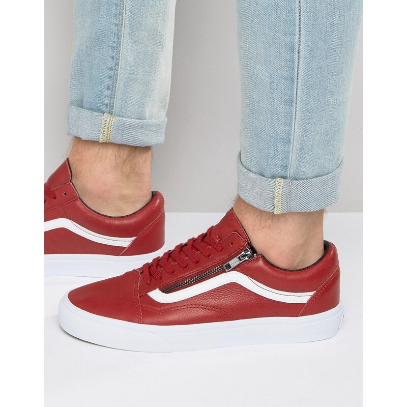 Vans - Old Skool - Rote Leder-Sneaker mit Reißverschluss, V0018GJTH - Rot