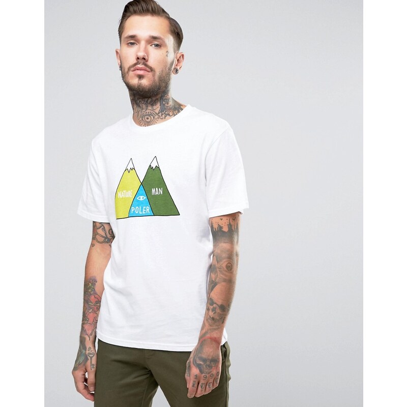 Poler - T-Shirt mit Bergmotiv - Weiß