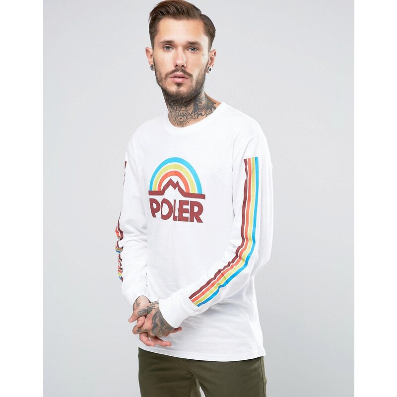 Poler - Langärmliges T-Shirt mit Regenbogen-Logo - Weiß