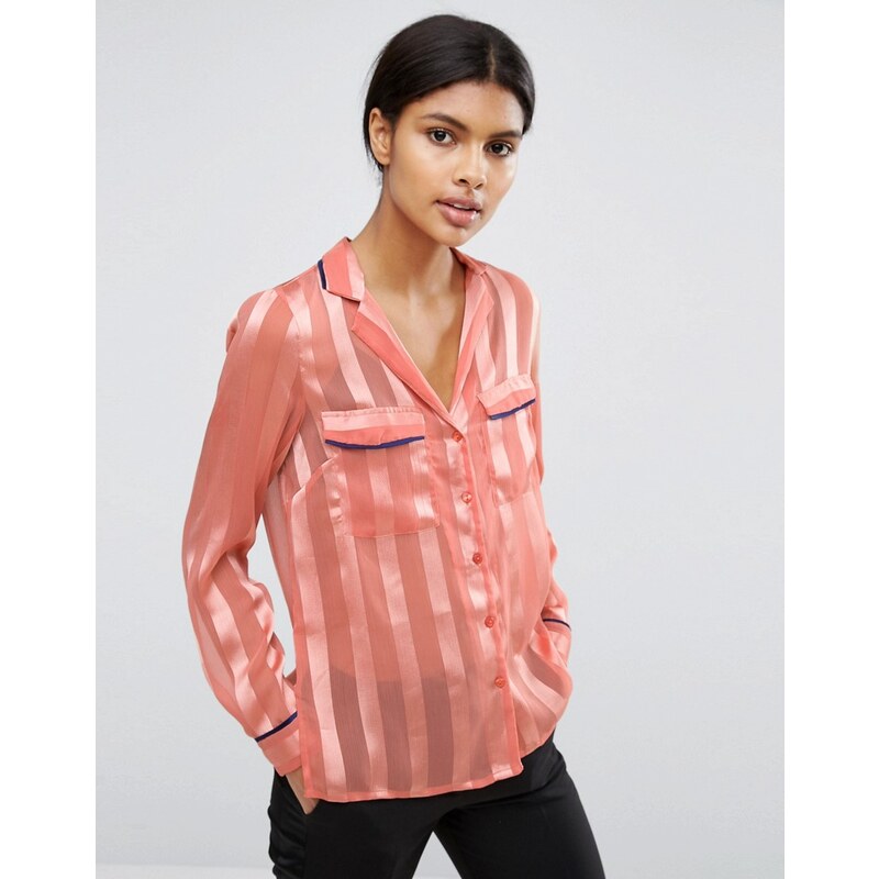 ASOS - Pyjama-Bluse mit transparenten Streifen - Rosa