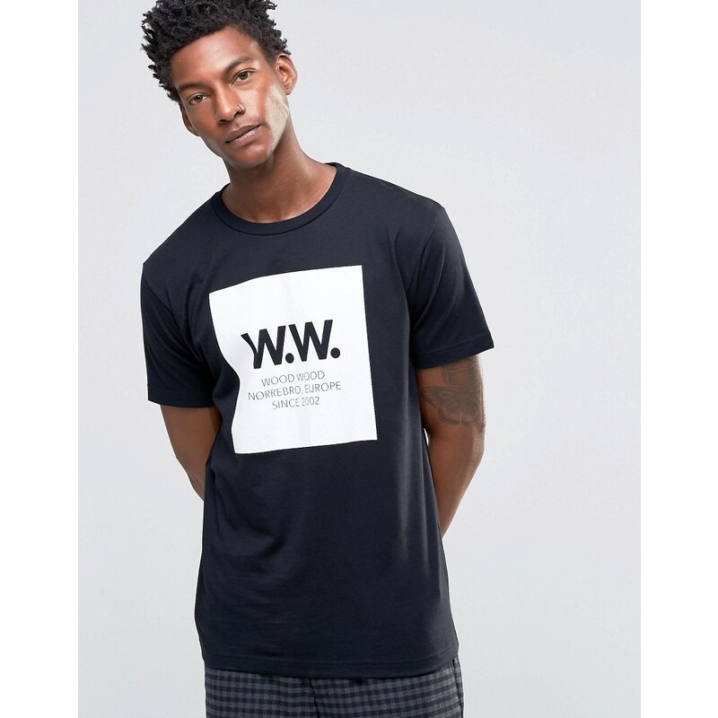 Wood Wood - Exklusives T-Shirt mit großem, eingerahmtem Markenlogo - Schwarz
