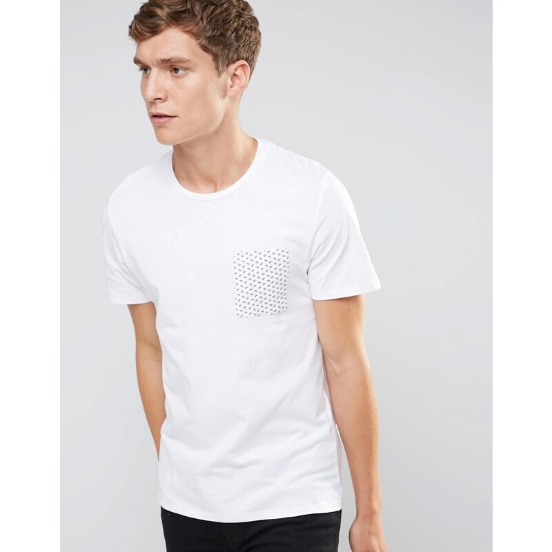 Selected Homme - T Shirt mit Kontrasttasche - Weiß