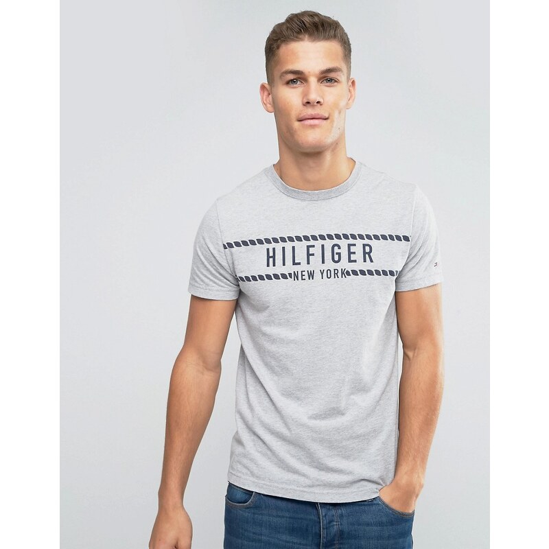 Tommy Hilfiger - Graues T-Shirt mit Brustband-Logo - Grau