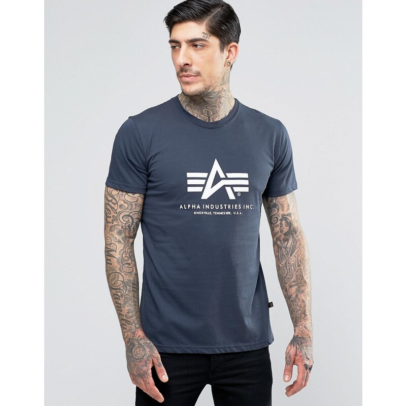 Alpha Industries - T-Shirt mit Logo in Marineblau in regulärer Passform - Marineblau