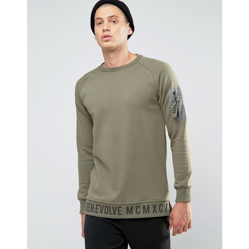 Jack & Jones - Sweatshirt mit kontrastierender Tasche am Arm und Aufdruck am Saum - Grün