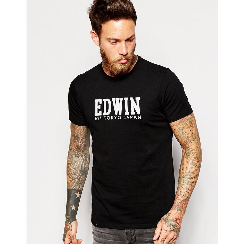 Edwin - T-Shirt mit Logo-Print - Schwarz