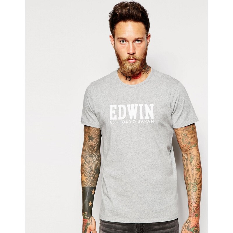 Edwin - T-Shirt mit Logo-Print - Grau