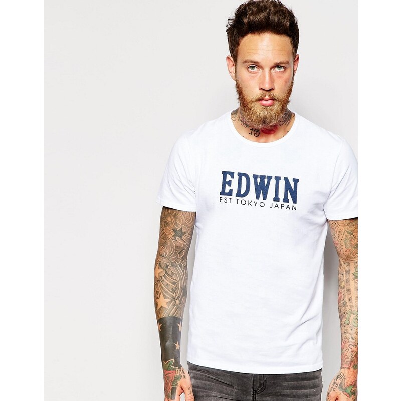 Edwin - T-Shirt mit Logo-Print - Weiß