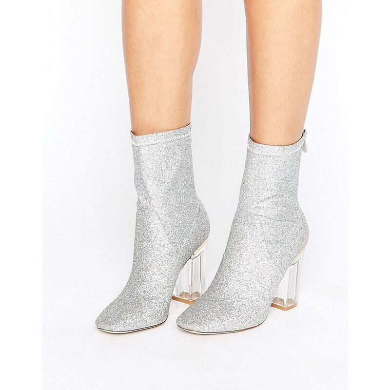 Public Desire - Claudia - Glitzernde Ankle-Boots mit transparentem Absatz - Silber