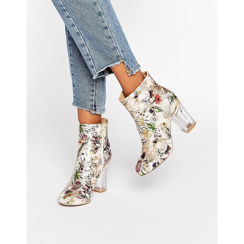 Public Desire Claudia - Ankle Boots mit Blumenmuster und transparentem Absatz - Mehrfarbig