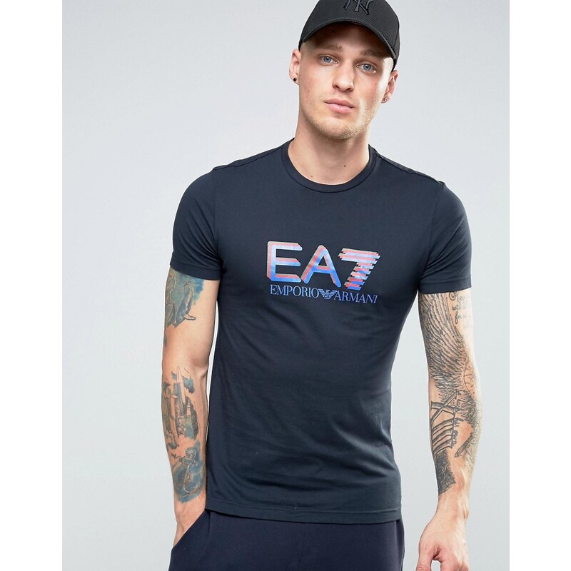 Emporio Armani - EA7 - T-Shirt mit Schatten-Logo in Marineblau - Marineblau