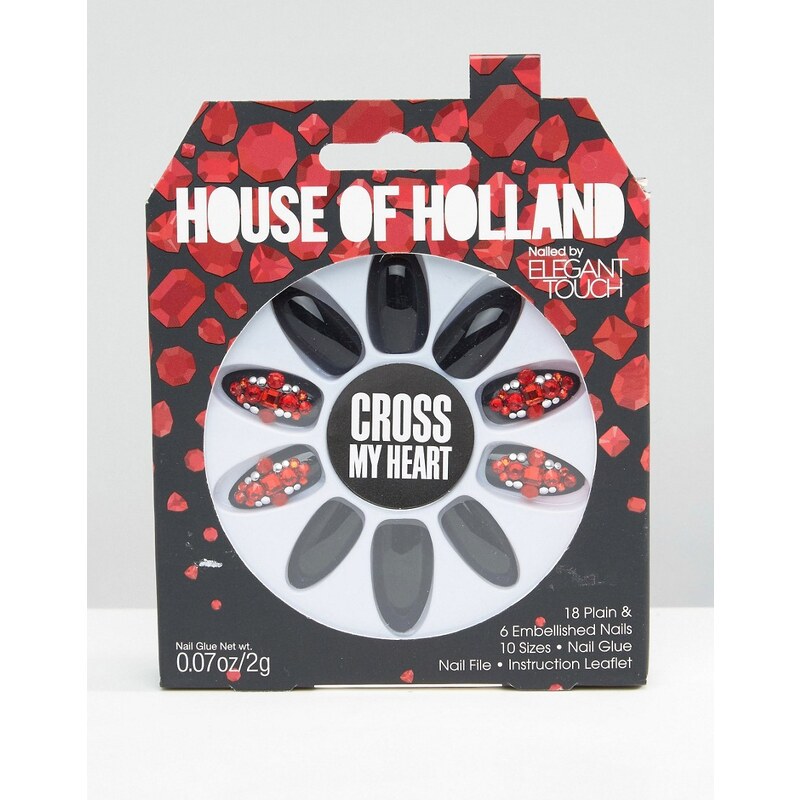 House Of Holland By Elegant Touch - Party-Nägel - Cross My Heart - Schwarz