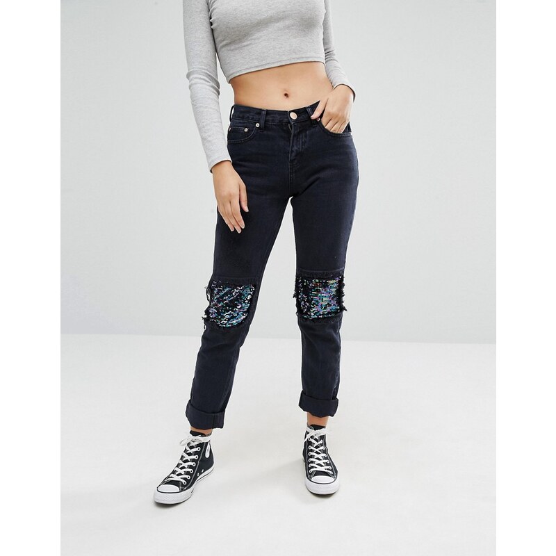 Glamorous - Jeans mit Pailletten und Rissen - Schwarz