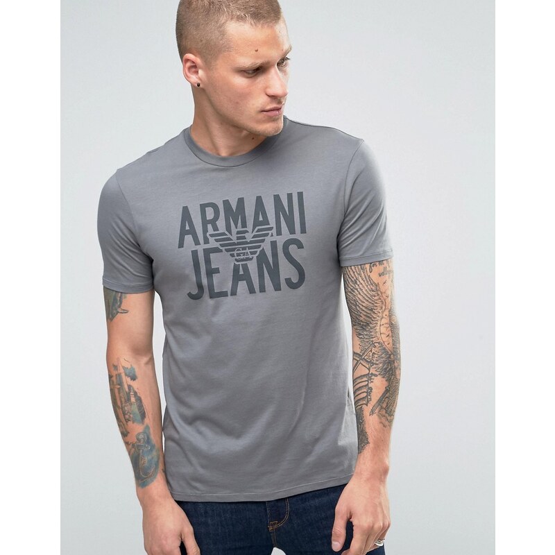 Armani Jeans - T-Shirt mit großem Adler-Logo in Grau - Grau