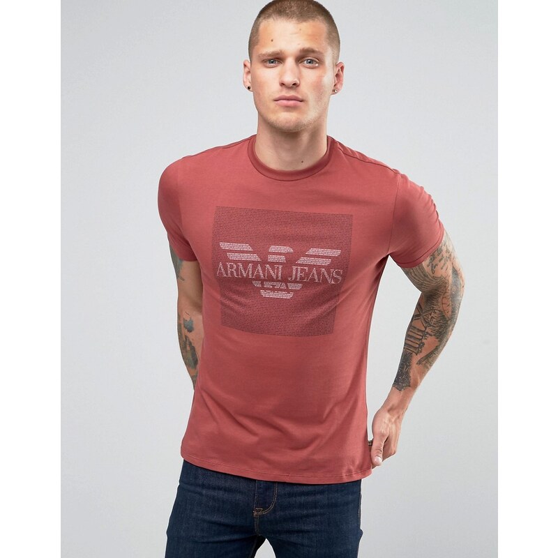 Armani Jeans - Burgunderrotes T-Shirt mit Box-Logo - Rot