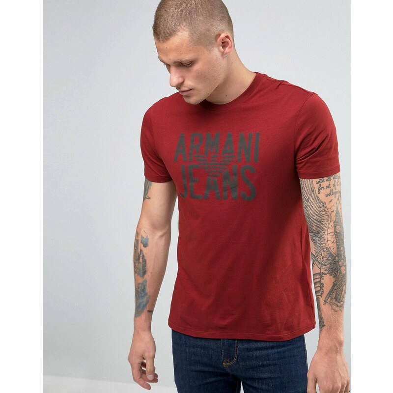 Armani Jeans - T-Shirt mit großem Adler-Logo in Weinrot - Rot