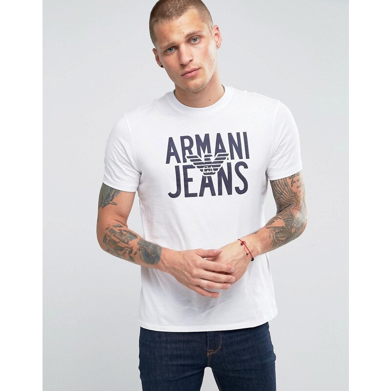 Armani Jeans - T-Shirt mit großem Adler-Logo in Weiß - Weiß