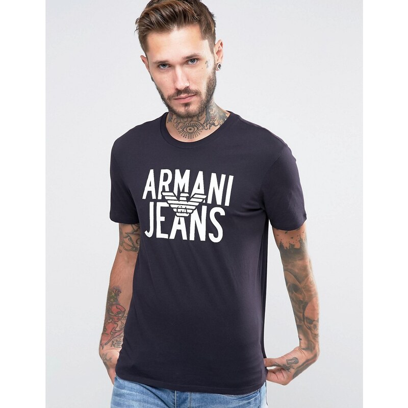 Armani Jeans - T-Shirt mit großem Adler-Logo in Marineblau - Marineblau