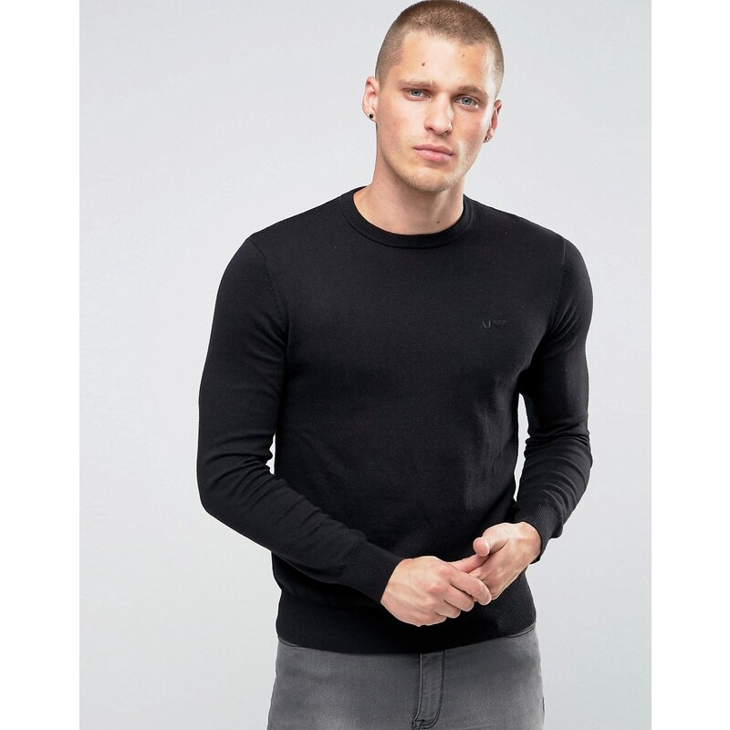 Armani Jeans - Schwarzer Pullover mit Rundhalsausschnitt und Logo - Schwarz