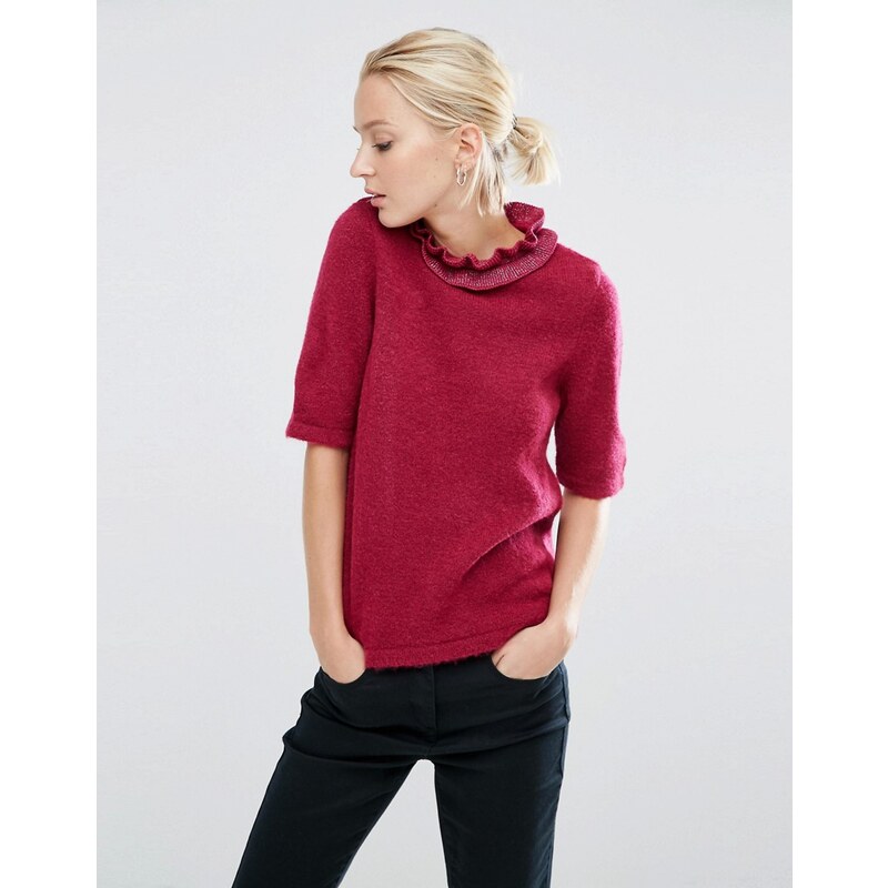 ASOS - Pullover mit hohem Rüschenkragen - Rot