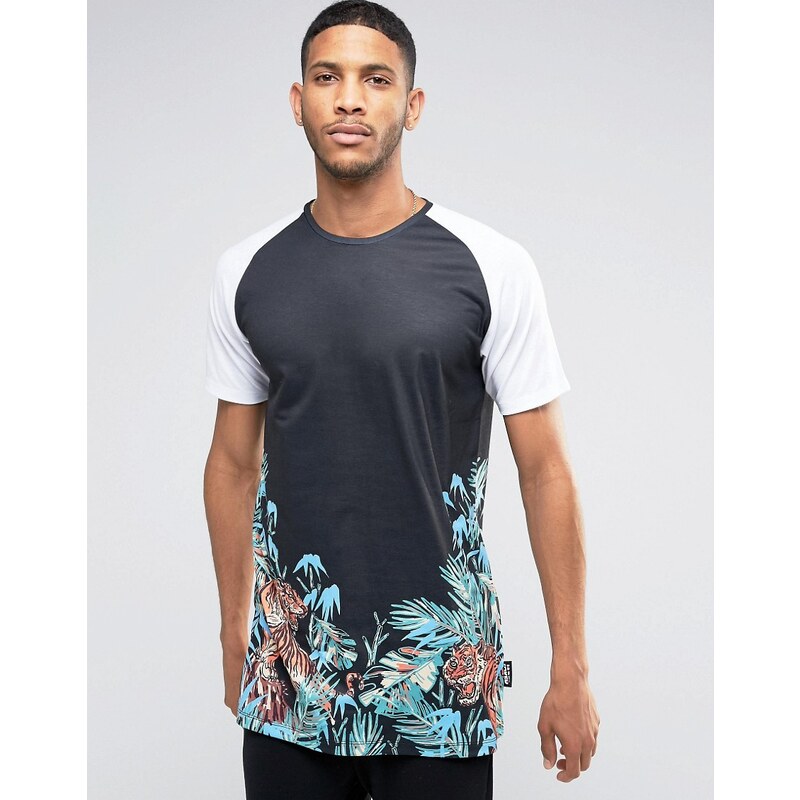 Jaded London - T-Shirt mit Raglanärmeln und Blumenprint - Schwarz