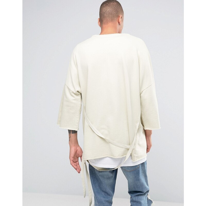Granted ASOS - Oversize-Sweatshirt mit 3/4-Ärmeln und Riemendesign - Steingrau